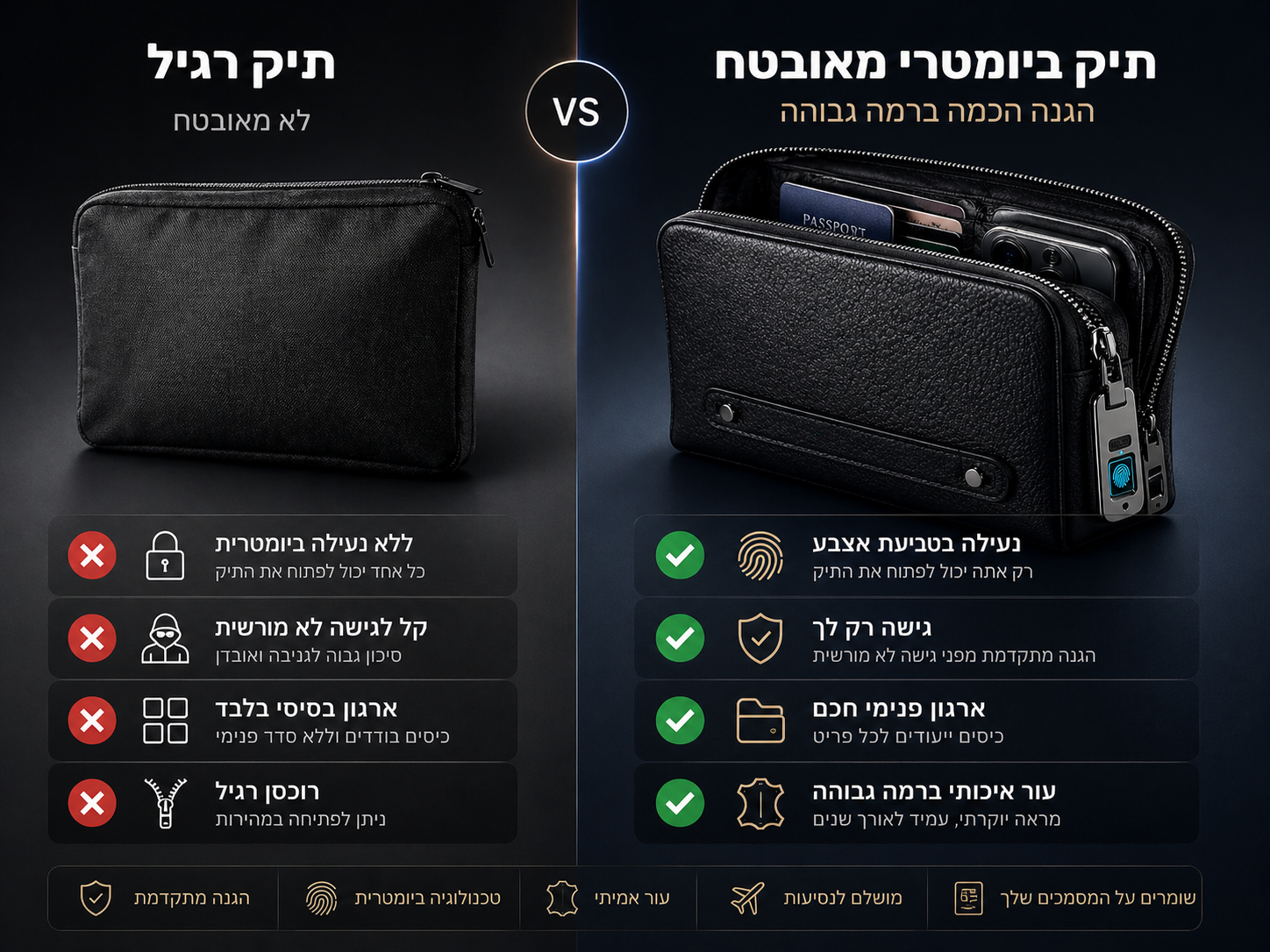 השוואה: VAULTEX™ מול תיק רגיל