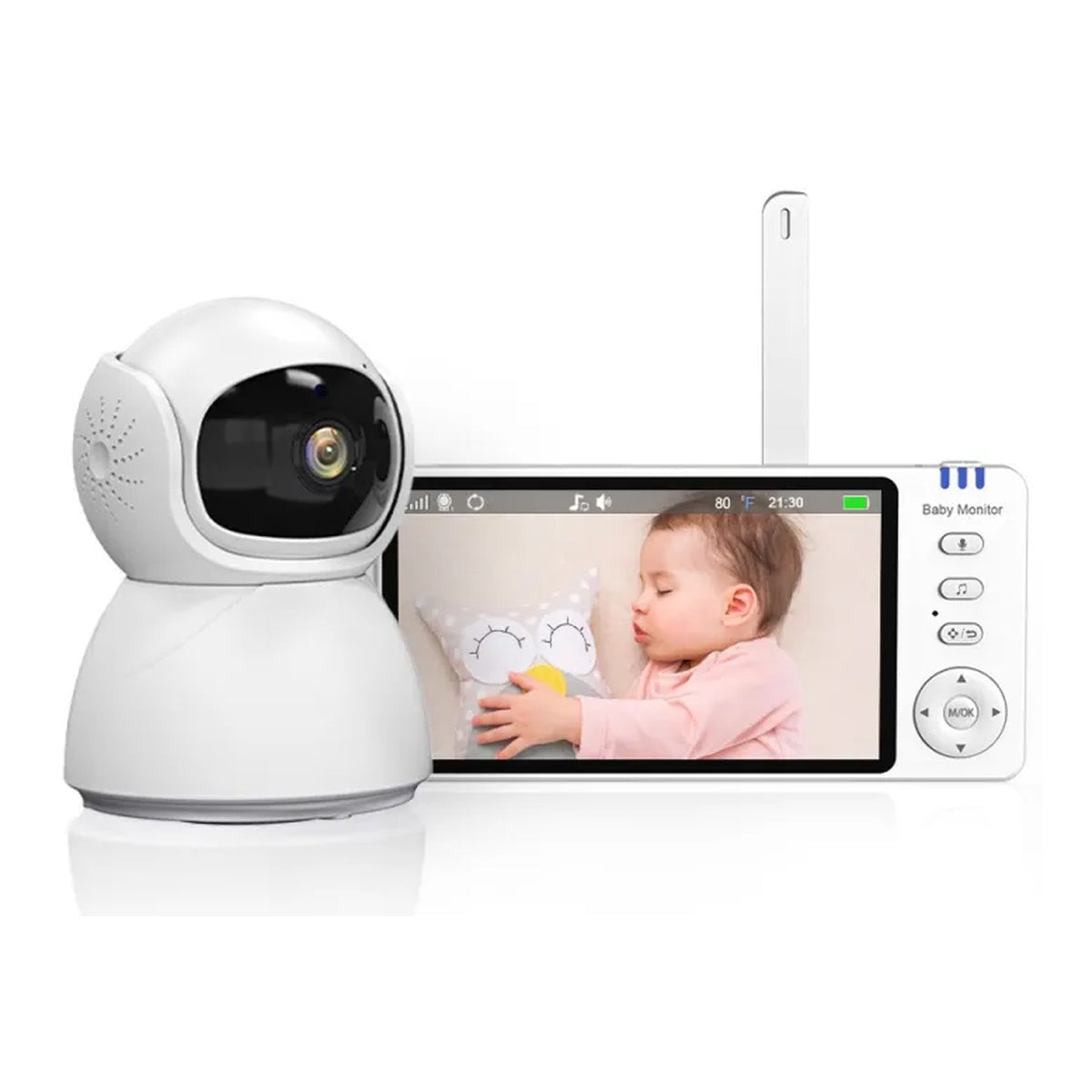 מצלמת SafeView ומסך 5 אינץ' על רקע לבן